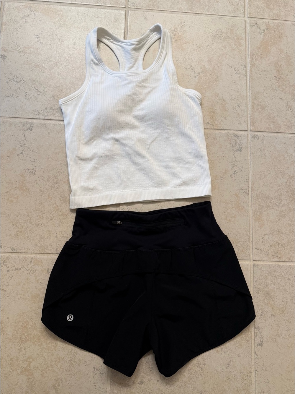 Lululemon Black Athletic Shorts with White Ribbed Tank  tank size 4 short size4